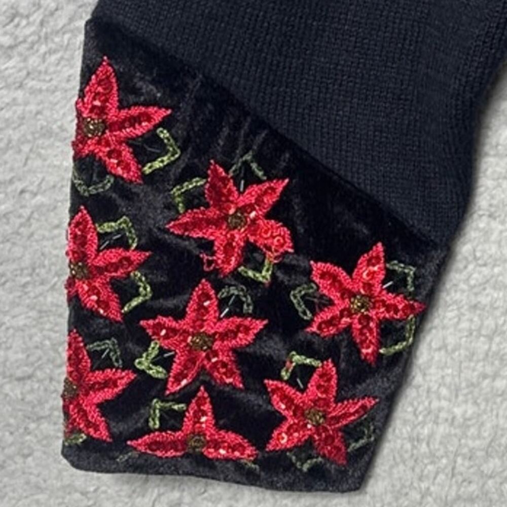 Tiara International Christmas Cardigan XL Poinsettia Embroidered Velvet Y2K 2004 - Picture 4 of 9